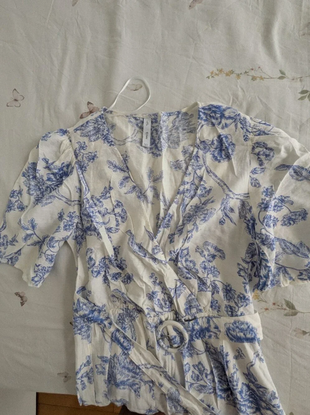 Mango White Dress with Blue Floral Print - Picture 7 of 14